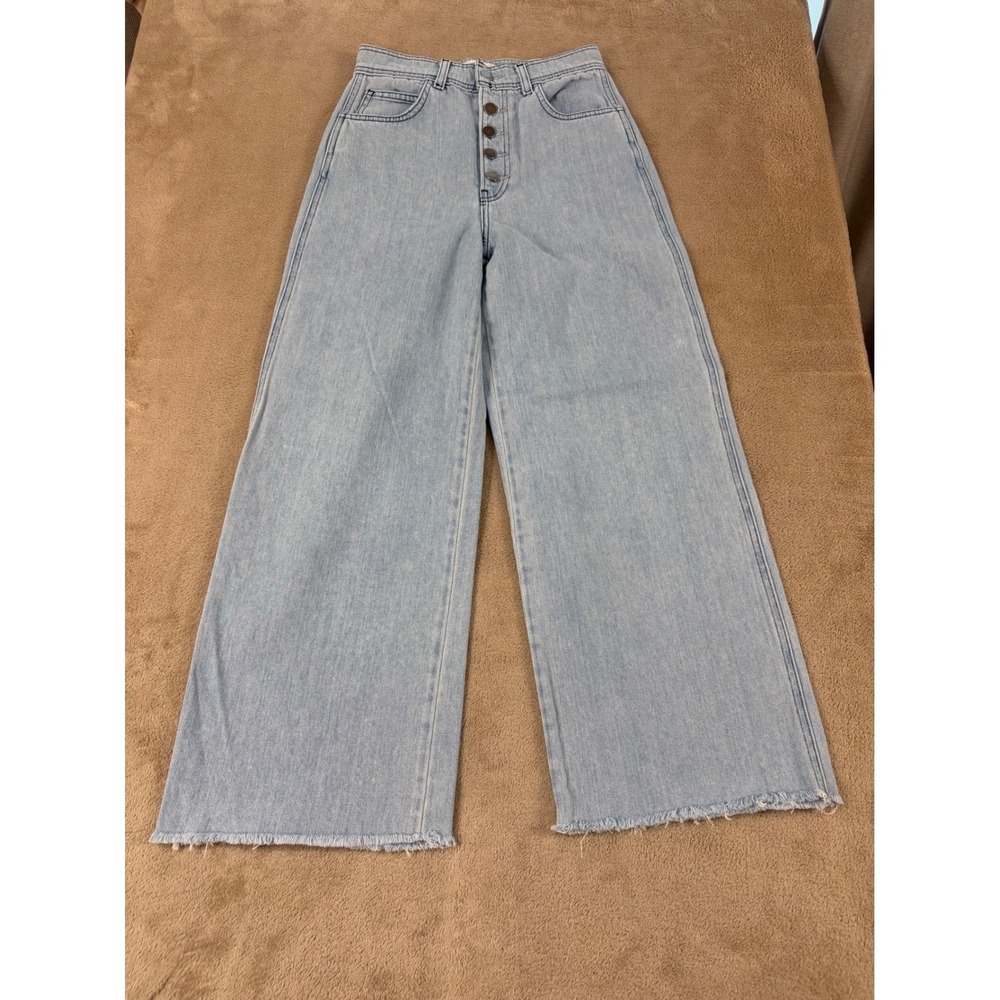 Reformation Olive Jean Wide Leg Women 25 Wash Light Blue Demin Button‎ Fly EUC